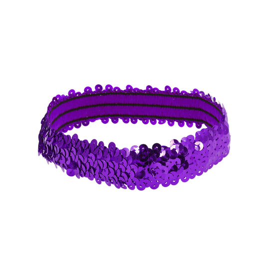 Diademas elásticas con lentejuelas para mujer, color morado, 1 unidad