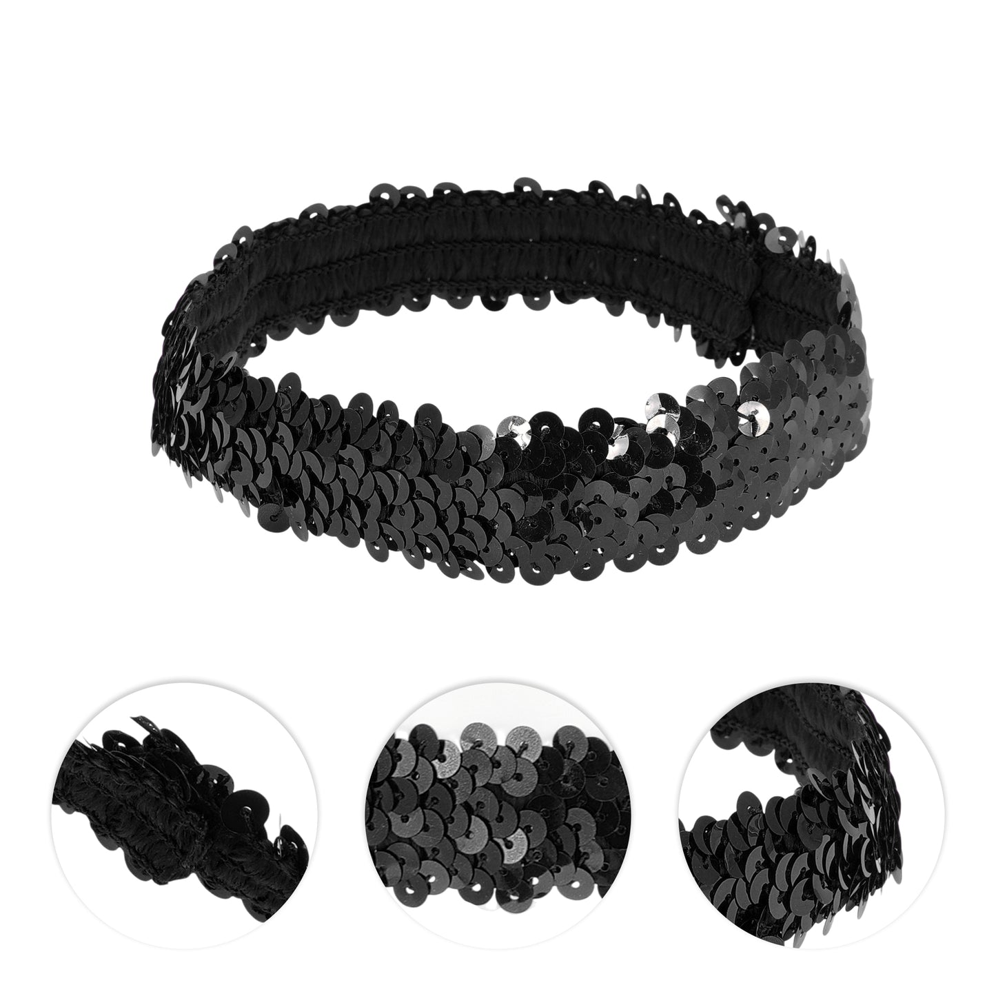 Diademas elásticas con lentejuelas para mujer, color negro, 1 unidad