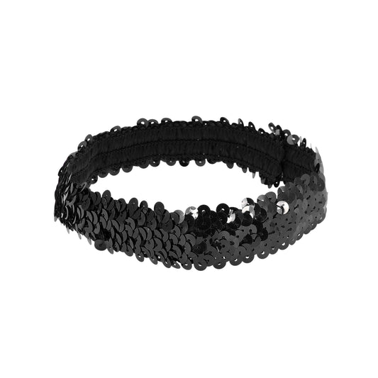 Diademas elásticas con lentejuelas para mujer, color negro, 1 unidad