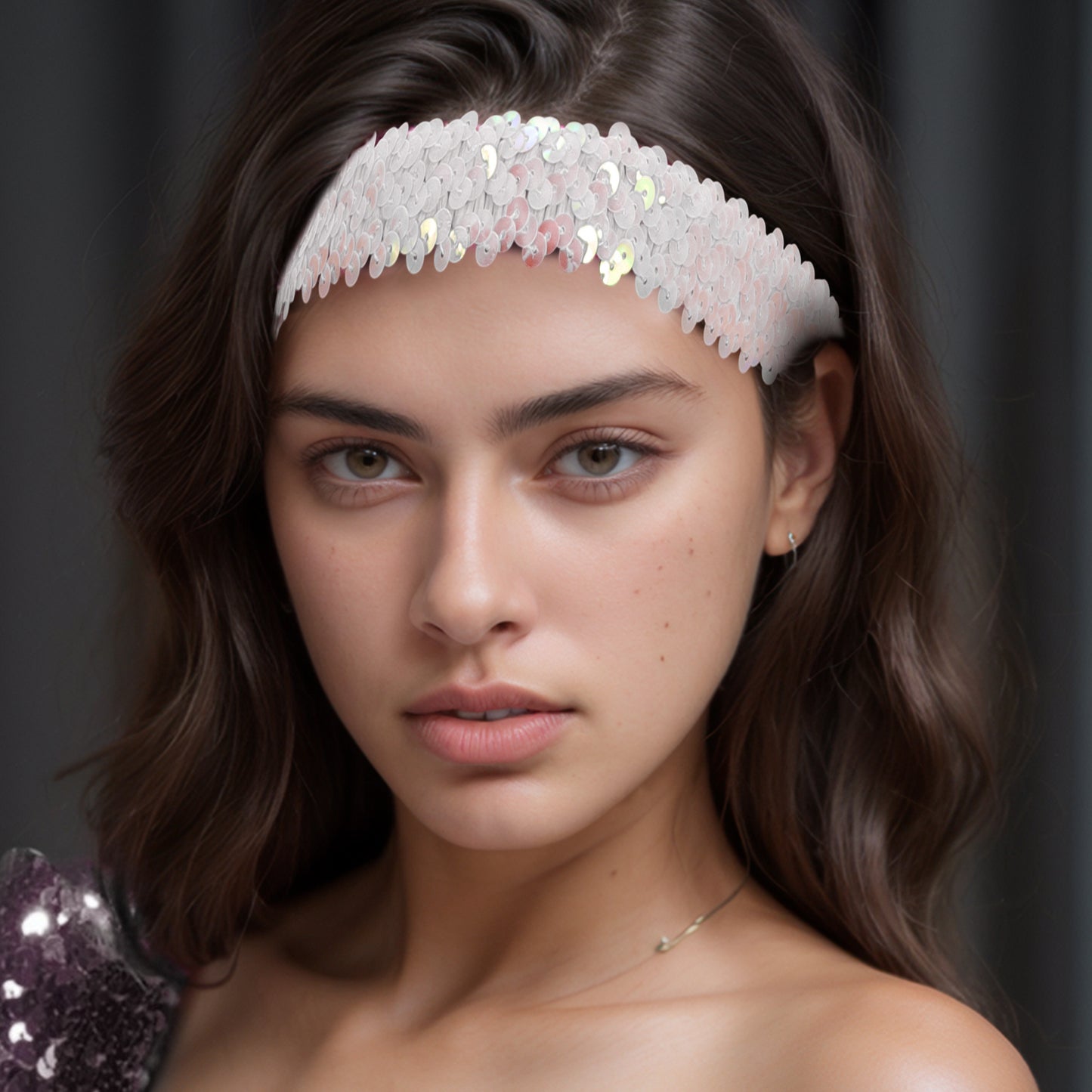 Diademas elásticas con lentejuelas para mujer, color blanco, 1 unidad