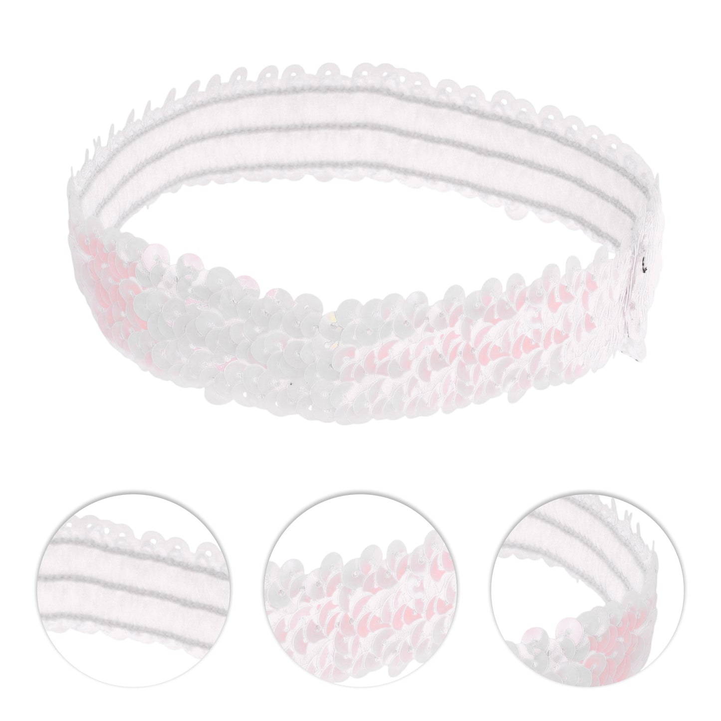 Diademas elásticas con lentejuelas para mujer, color blanco, 1 unidad