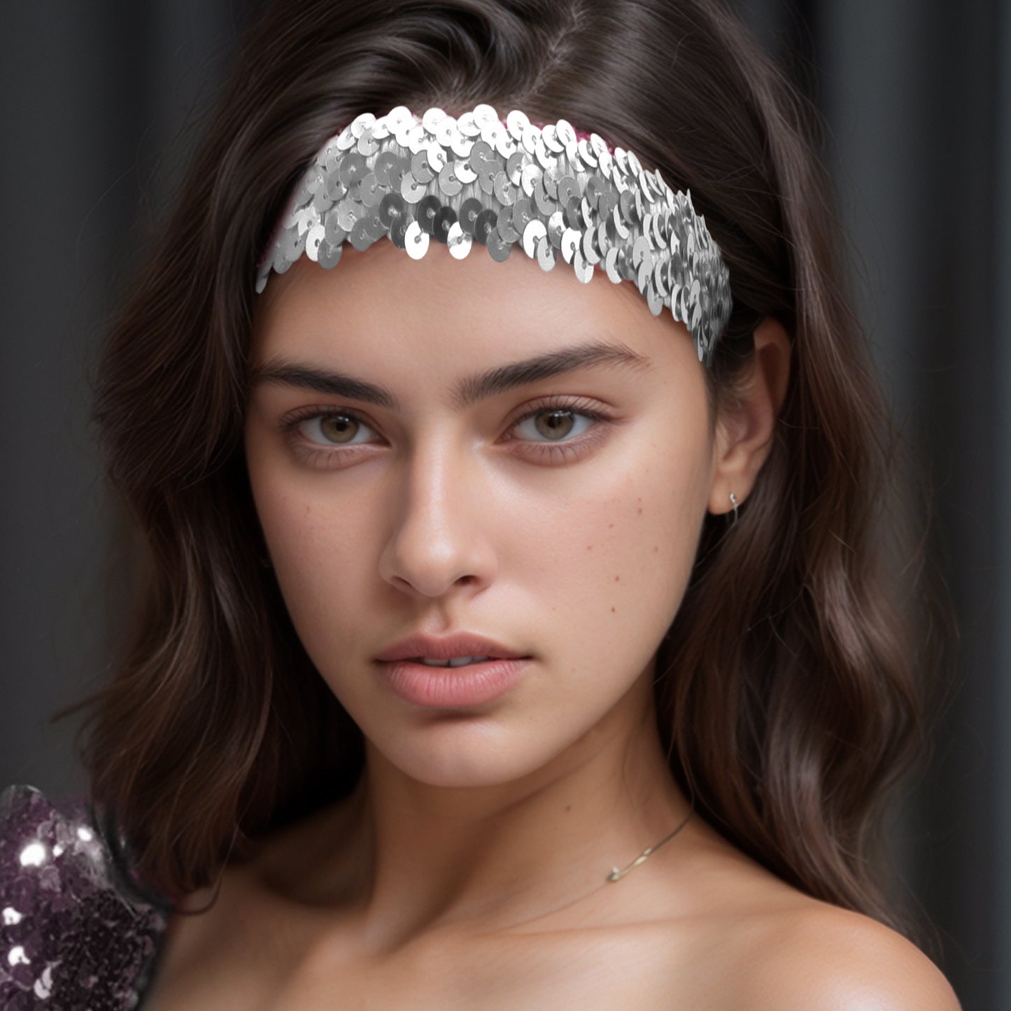 Diademas elásticas con lentejuelas para mujer, tono plateado, 1 unidad