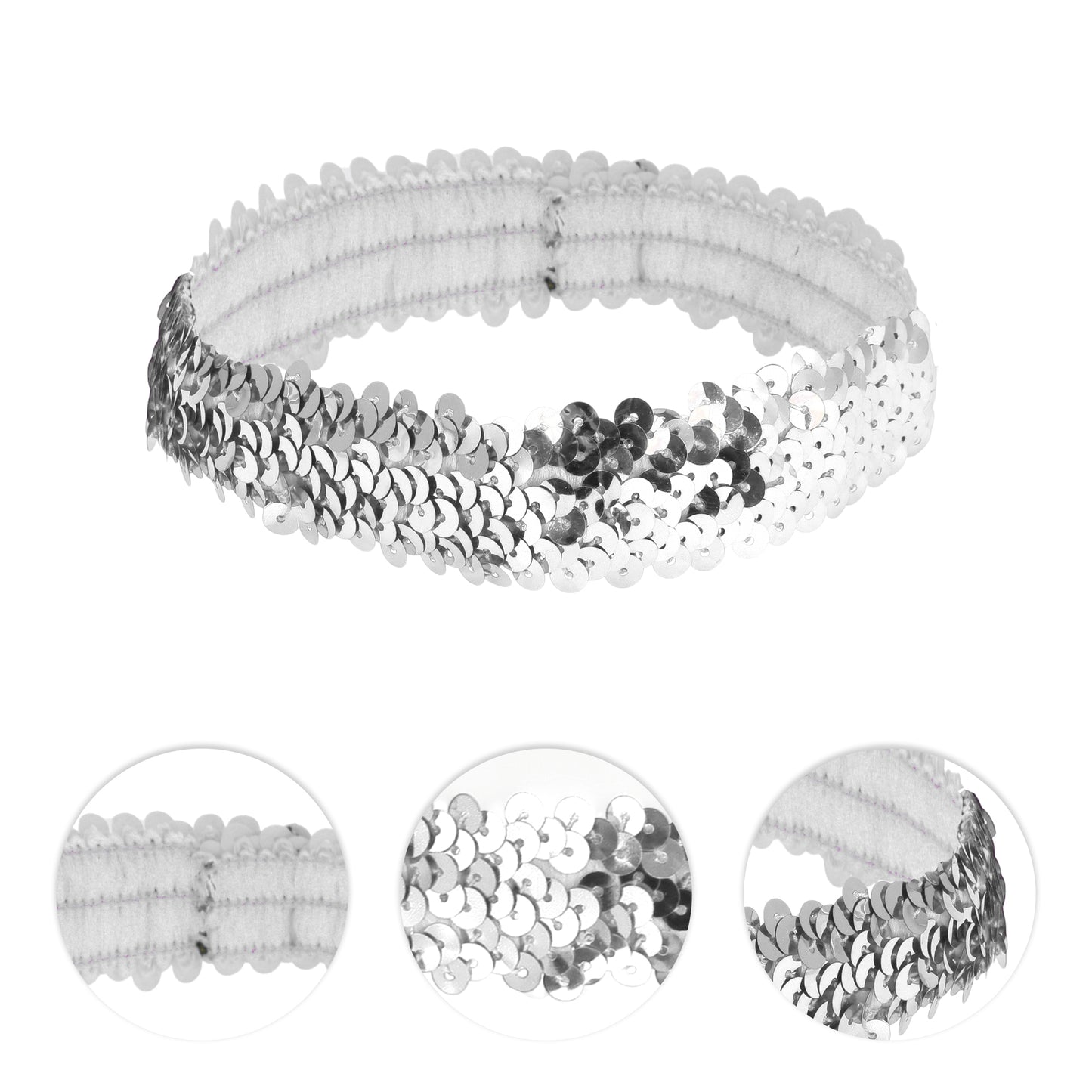 Diademas elásticas con lentejuelas para mujer, tono plateado, 1 unidad