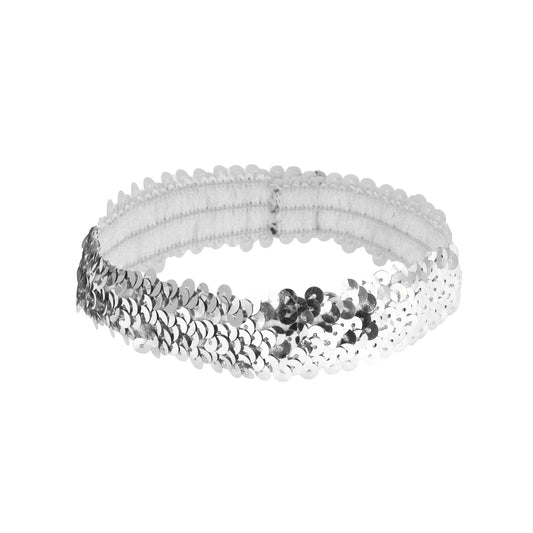 Diademas elásticas con lentejuelas para mujer, tono plateado, 1 unidad
