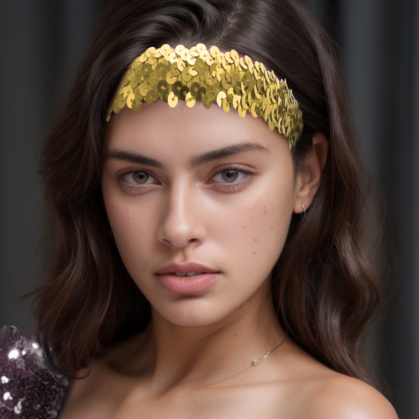 Diademas elásticas con lentejuelas para mujer, tono dorado, 1 unidad