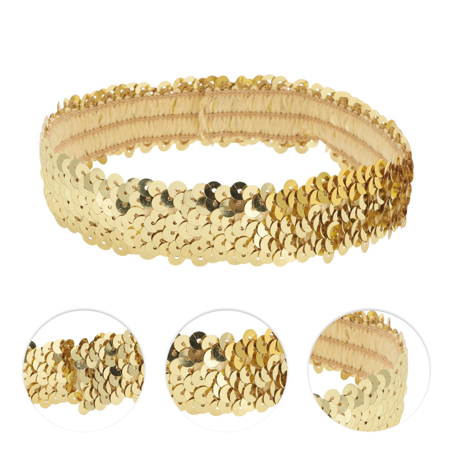 Diademas elásticas con lentejuelas para mujer, tono dorado, 1 unidad