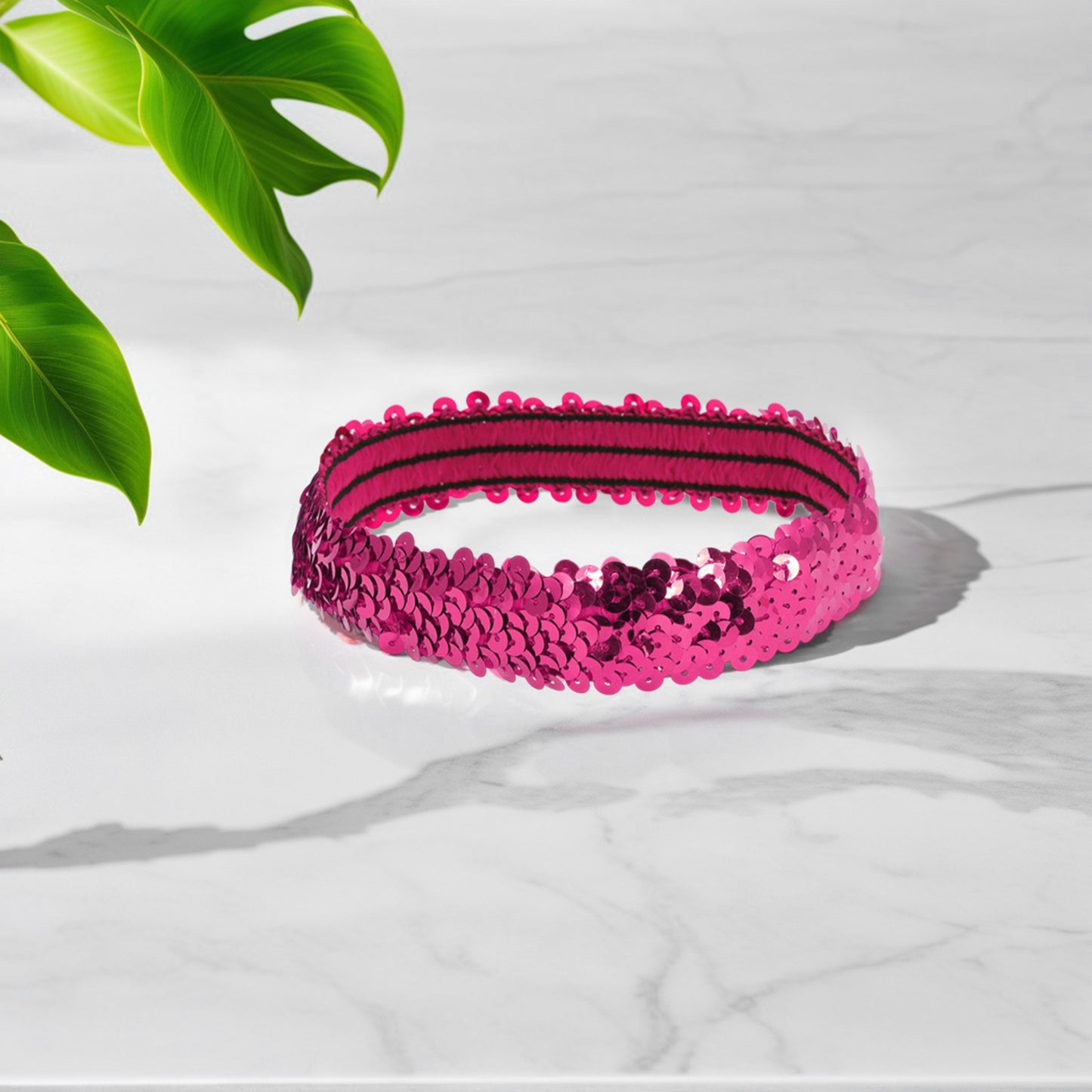 Diademas elásticas con lentejuelas para mujer, color rosa y rojo, 1 unidad