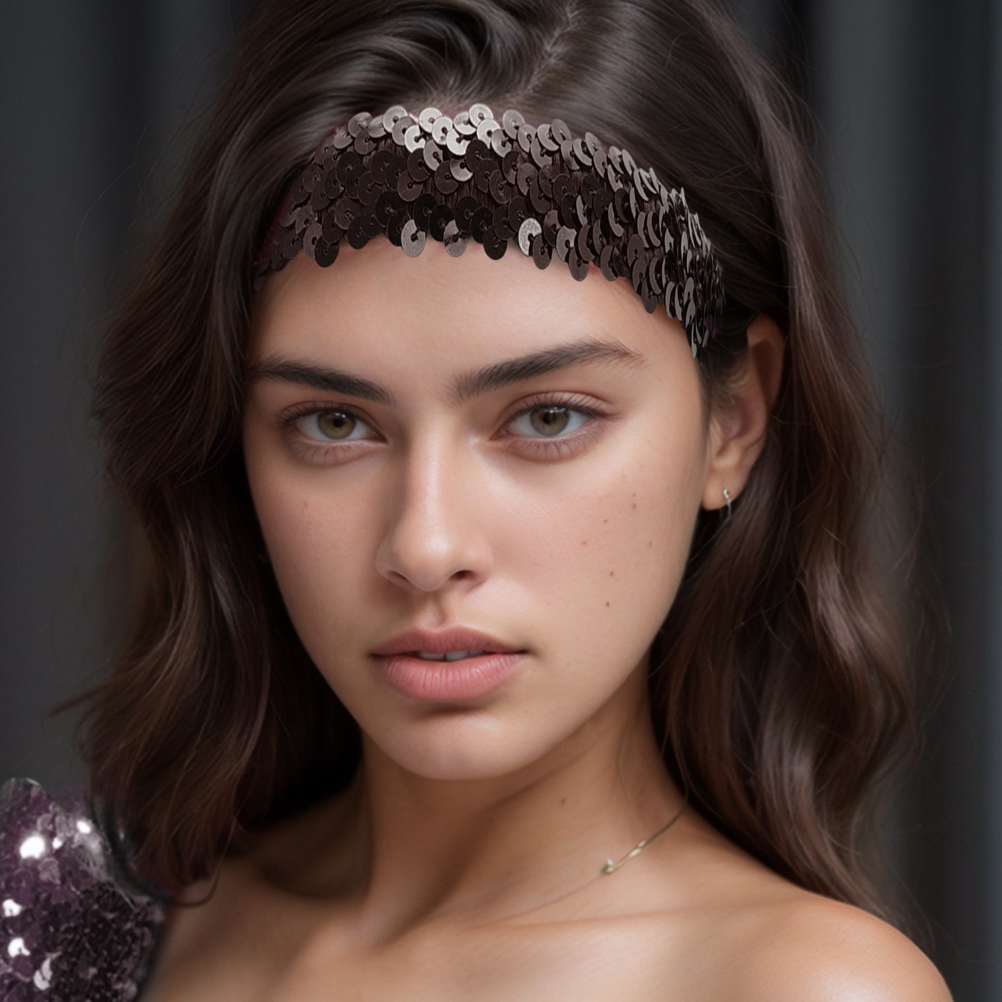 Diademas elásticas con lentejuelas para mujer, color café, 1 unidad
