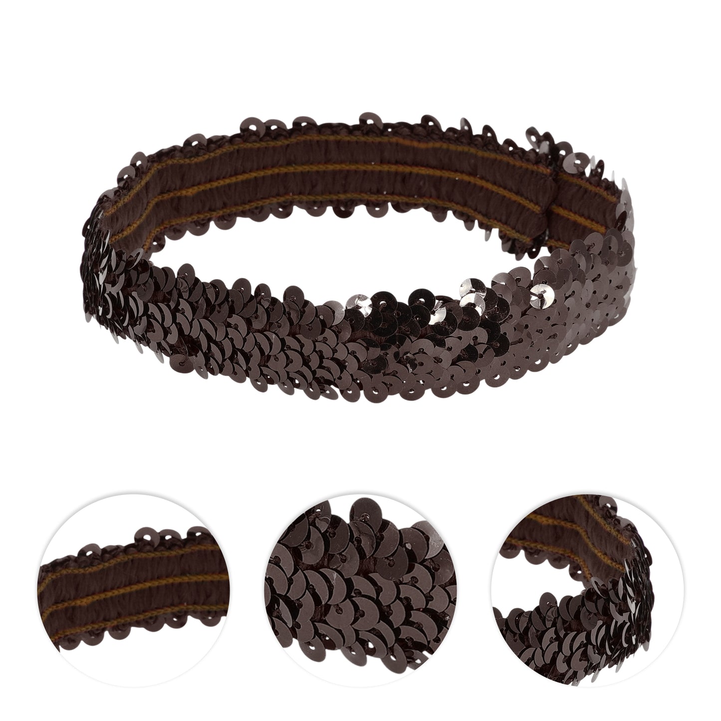 Diademas elásticas con lentejuelas para mujer, color café, 1 unidad
