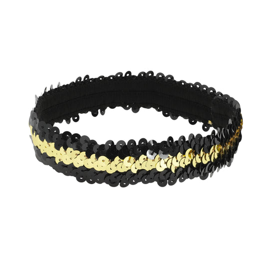 Diademas elásticas con lentejuelas para mujer, tono dorado y negro, 1 unidad