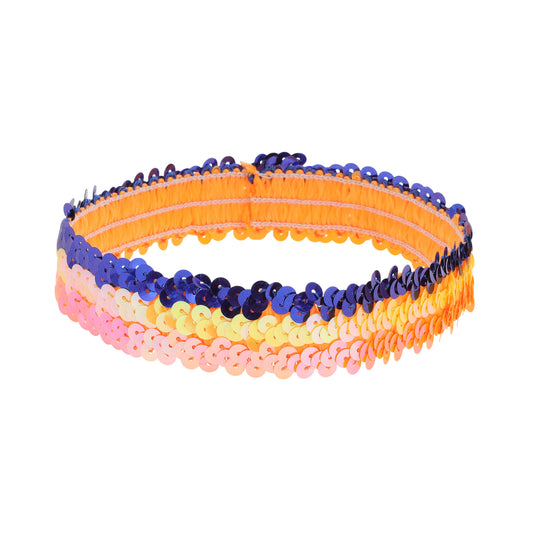 Diademas elásticas con lentejuelas para mujer, color azul y amarillo, 1 unidad
