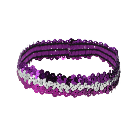 Diademas elásticas con lentejuelas para mujer, color morado y plateado, 1 unidad