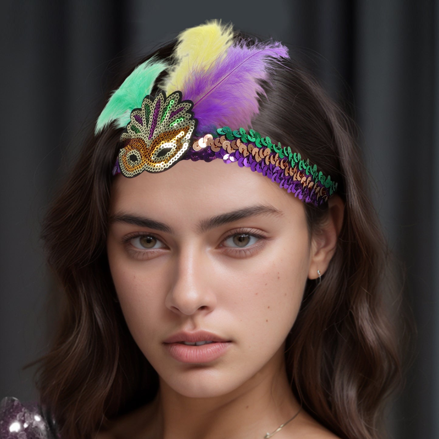 Diademas de plumas y lentejuelas para mujer, color dorado y verde, 1 unidad