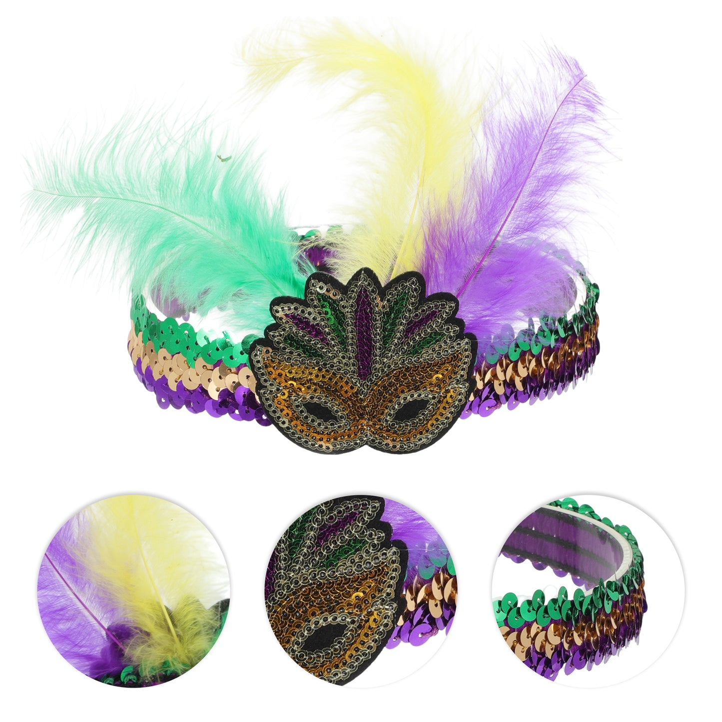 Diademas de plumas y lentejuelas para mujer, color dorado y verde, 1 unidad