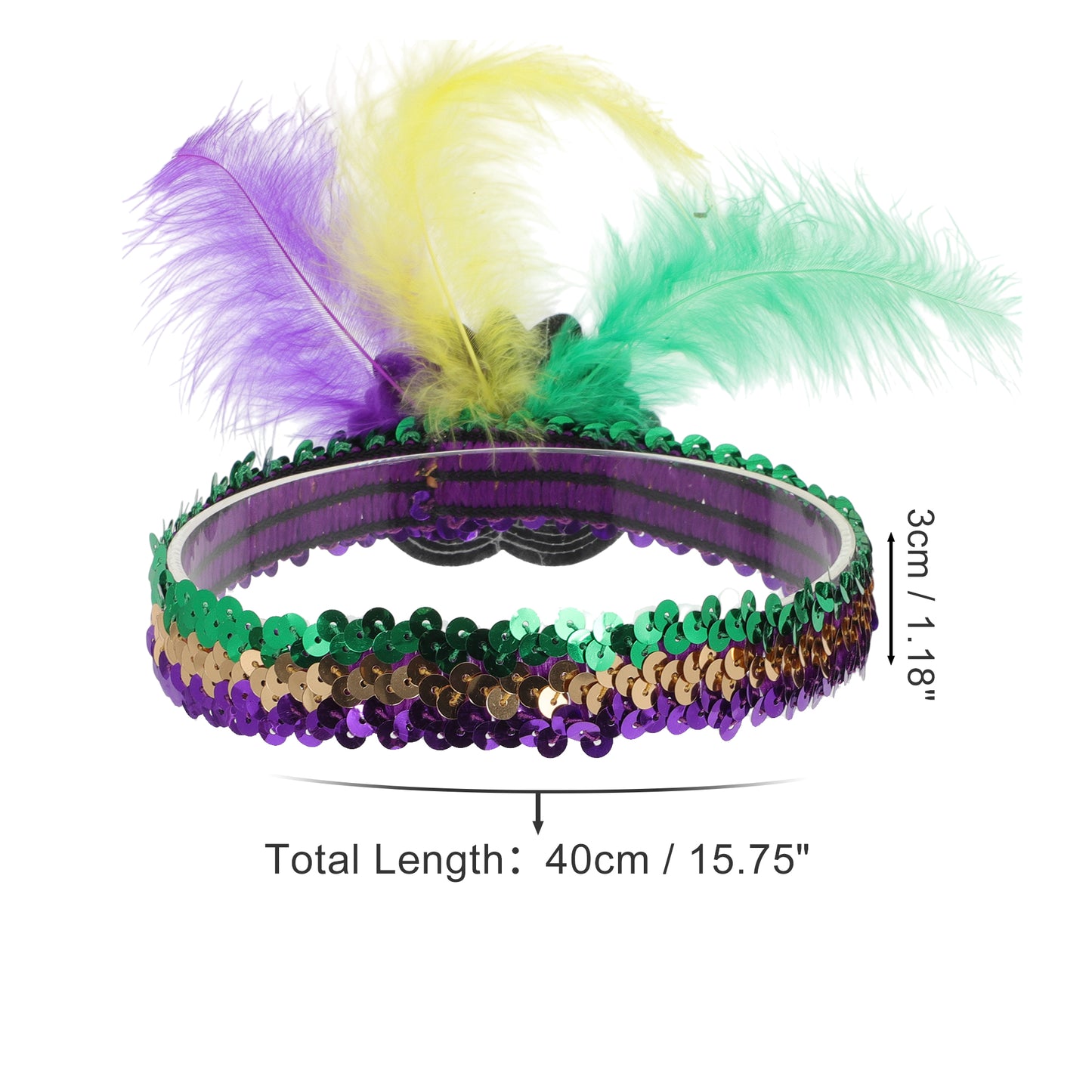 Diademas de plumas y lentejuelas para mujer, color dorado y verde, 1 unidad