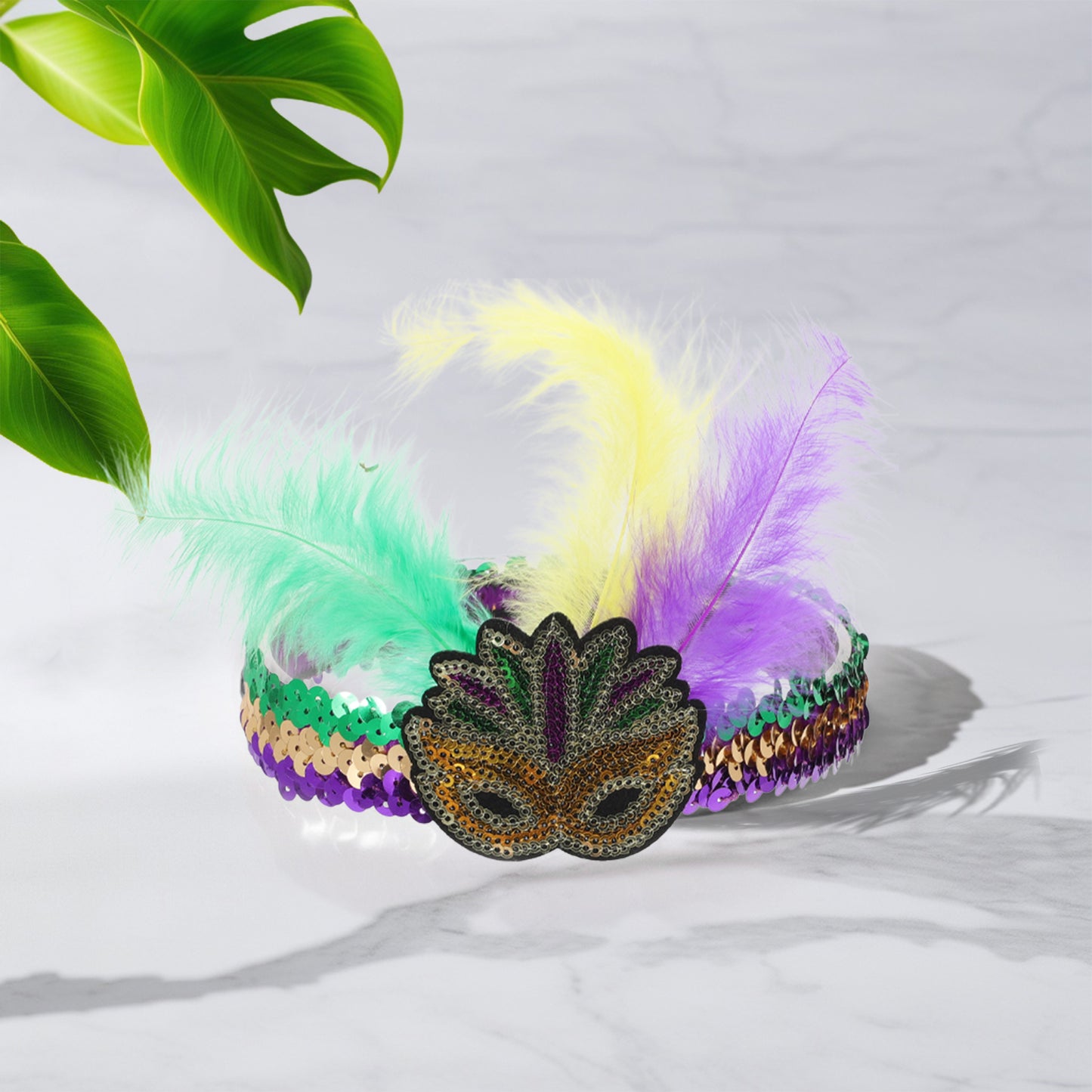 Diademas de plumas y lentejuelas para mujer, color dorado y verde, 1 unidad