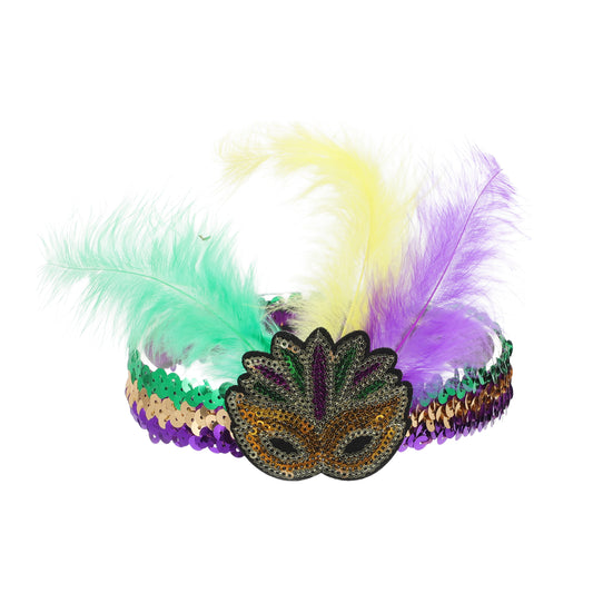 Diademas de plumas y lentejuelas para mujer, color dorado y verde, 1 unidad