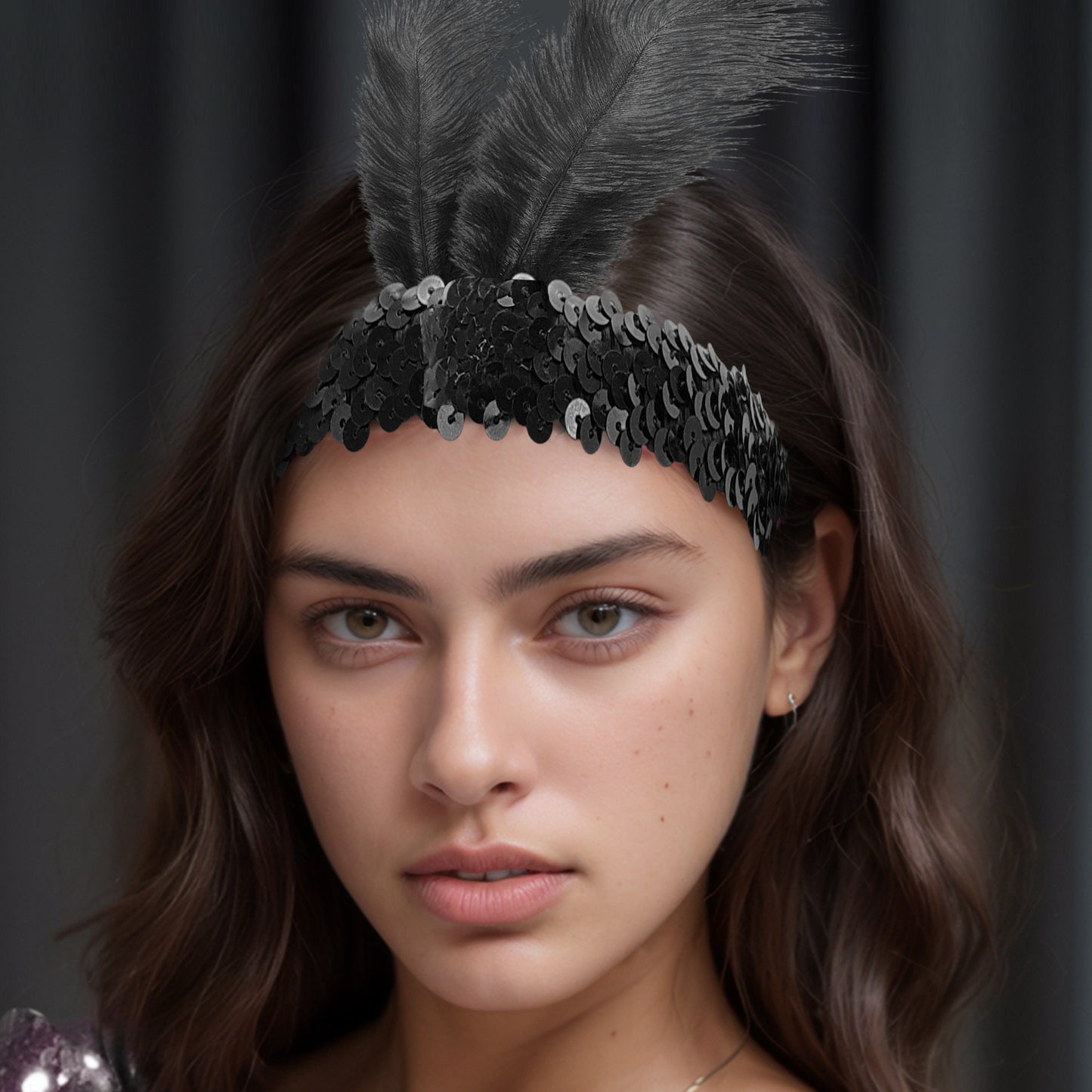 Diademas de plumas y lentejuelas para mujer, color negro, 1 unidad