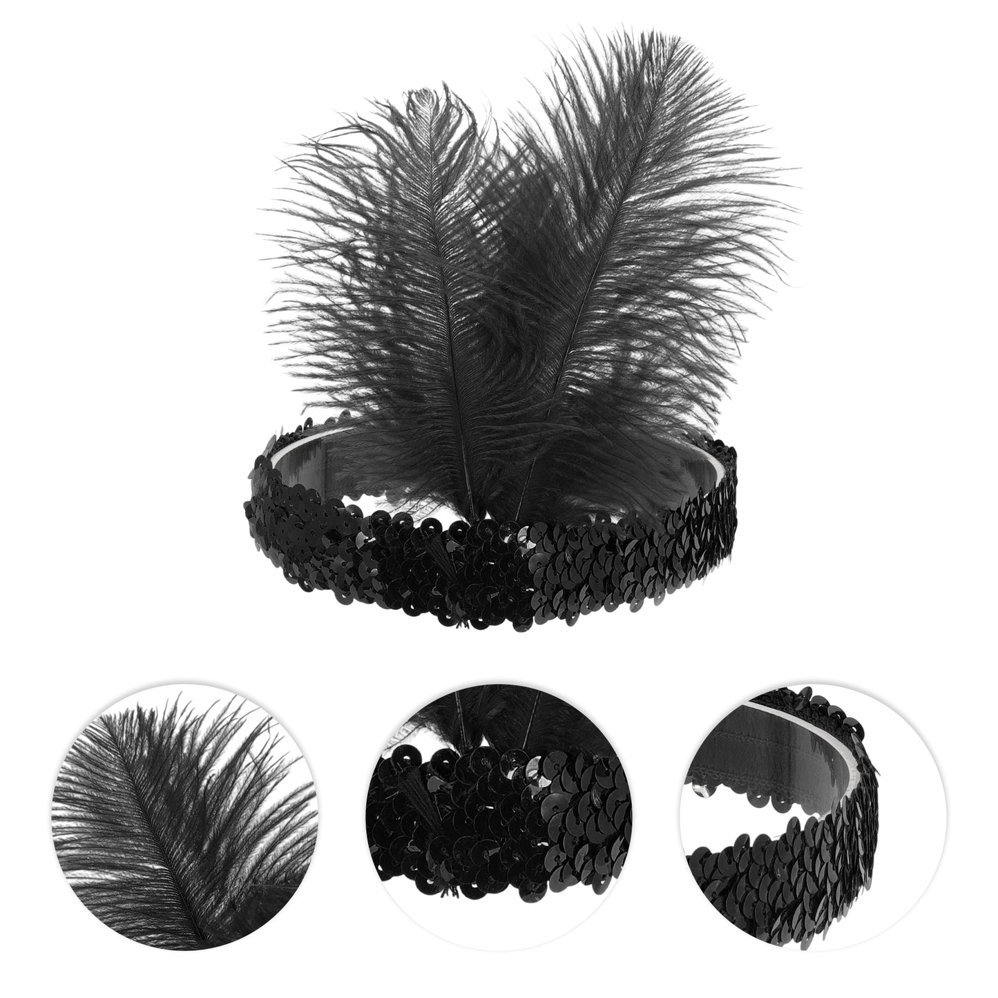 Diademas de plumas y lentejuelas para mujer, color negro, 1 unidad
