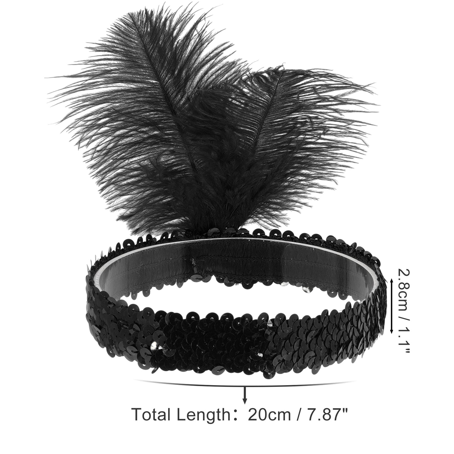 Diademas de plumas y lentejuelas para mujer, color negro, 1 unidad