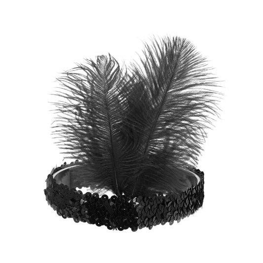 Diademas de plumas y lentejuelas para mujer, color negro, 1 unidad