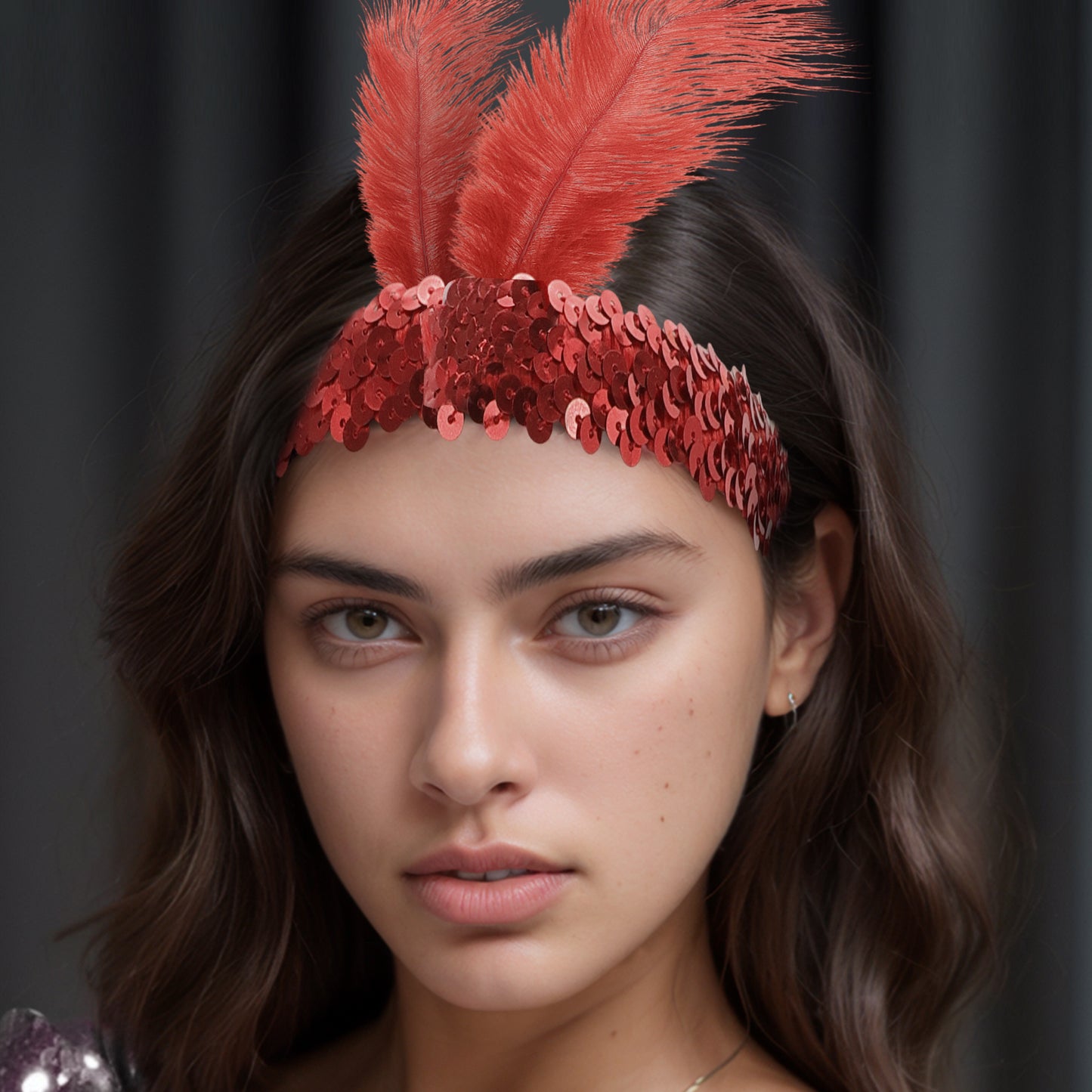 Diademas de plumas y lentejuelas para mujer, color rojo, 1 unidad