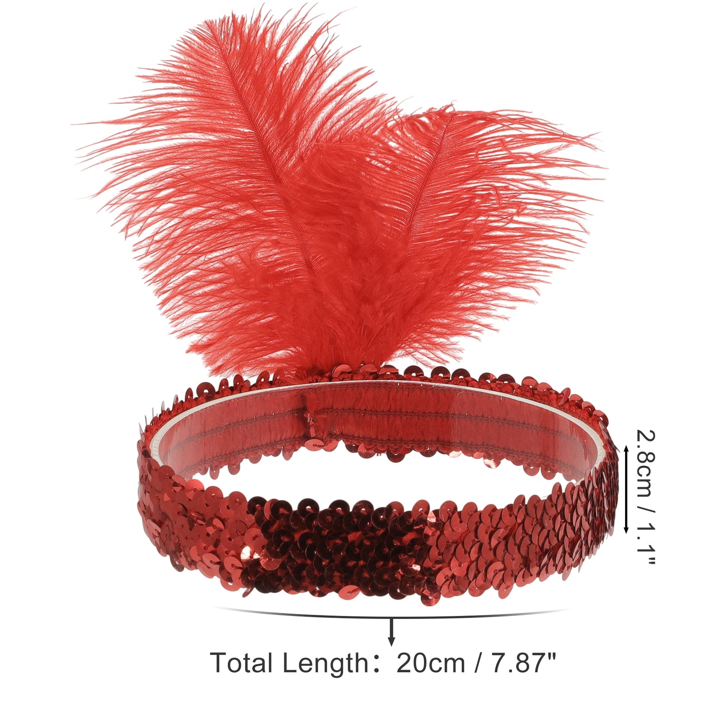 Diademas de plumas y lentejuelas para mujer, color rojo, 1 unidad