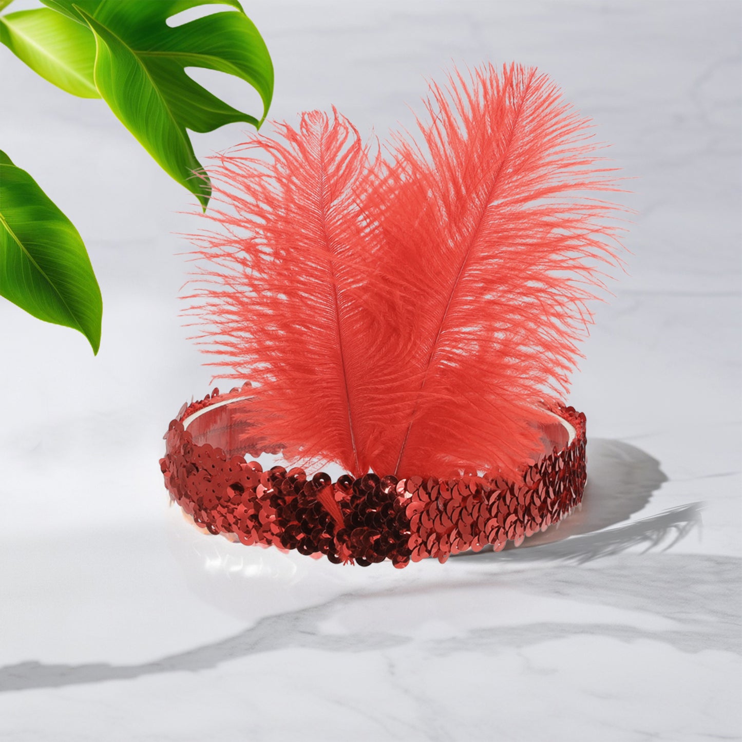 Diademas de plumas y lentejuelas para mujer, color rojo, 1 unidad