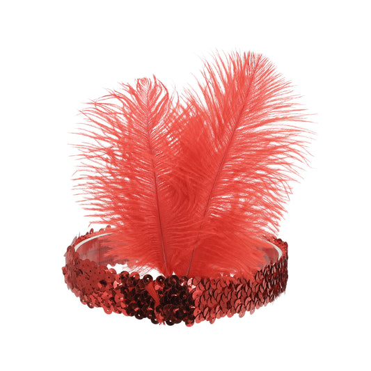 Diademas de plumas y lentejuelas para mujer, color rojo, 1 unidad