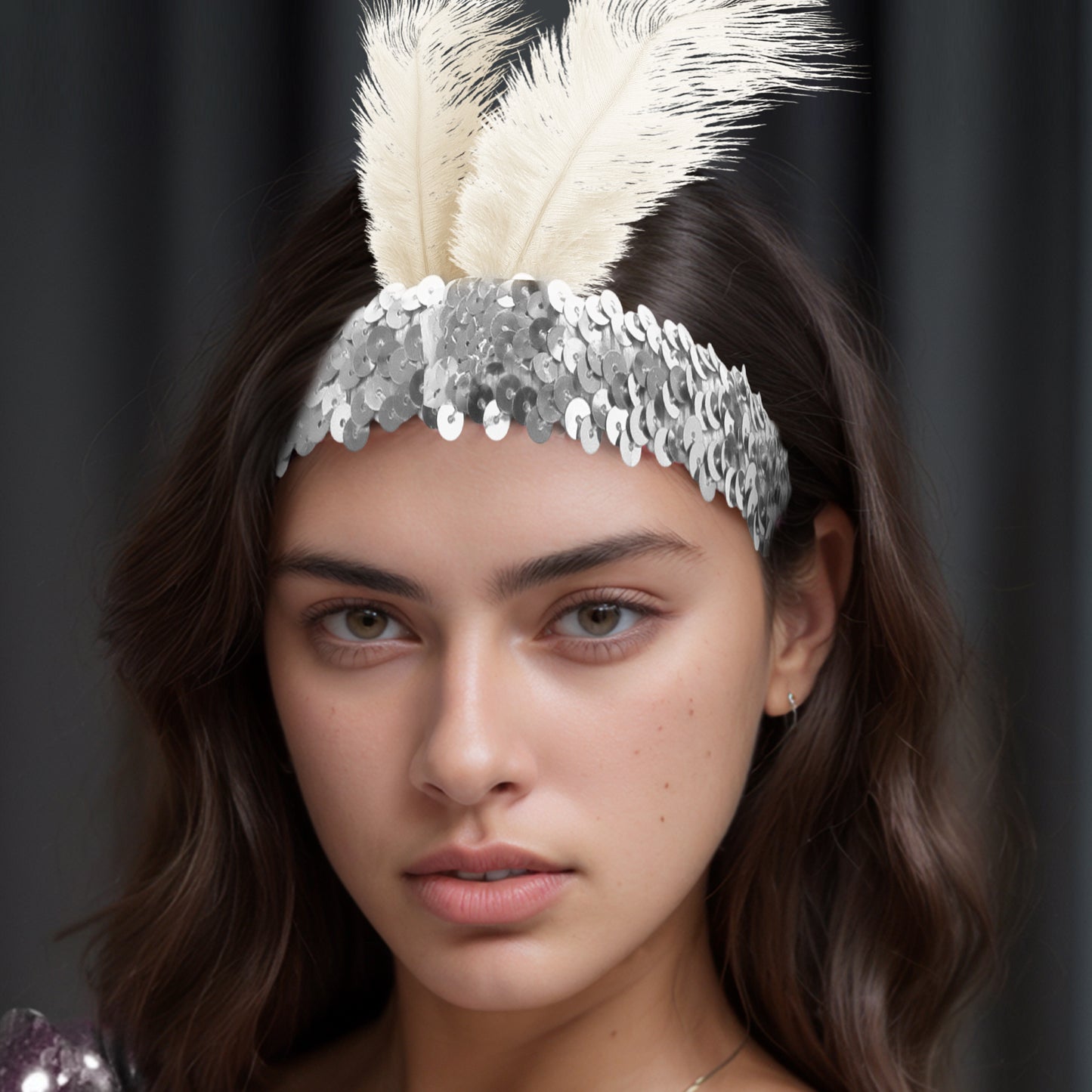 Diademas de plumas y lentejuelas para mujer, color blanco, 1 unidad