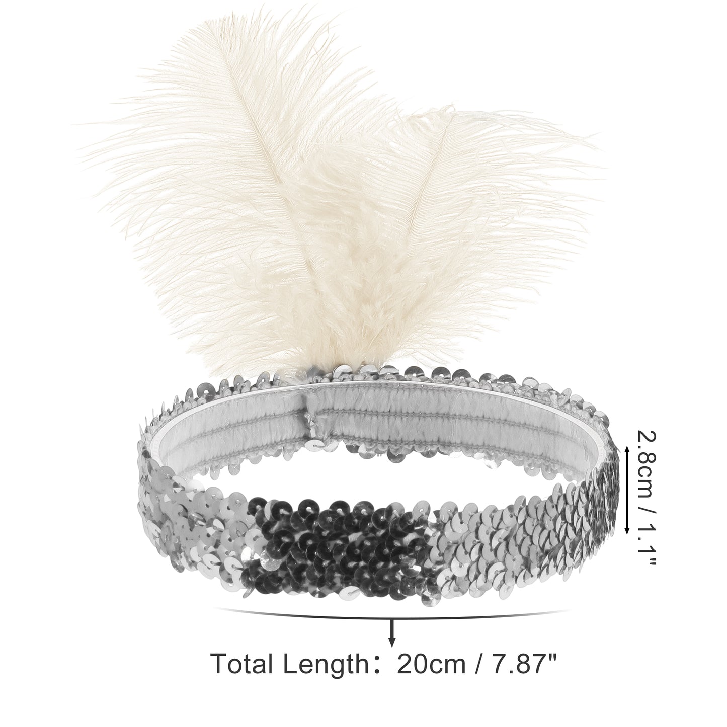 Diademas de plumas y lentejuelas para mujer, color blanco, 1 unidad