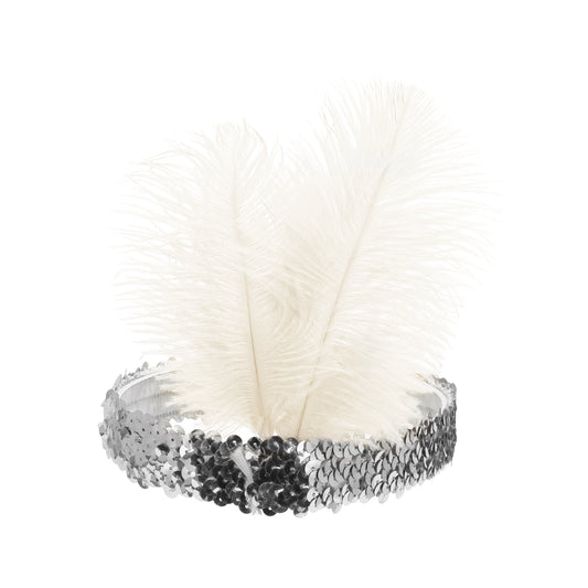 Diademas de plumas y lentejuelas para mujer, color blanco, 1 unidad