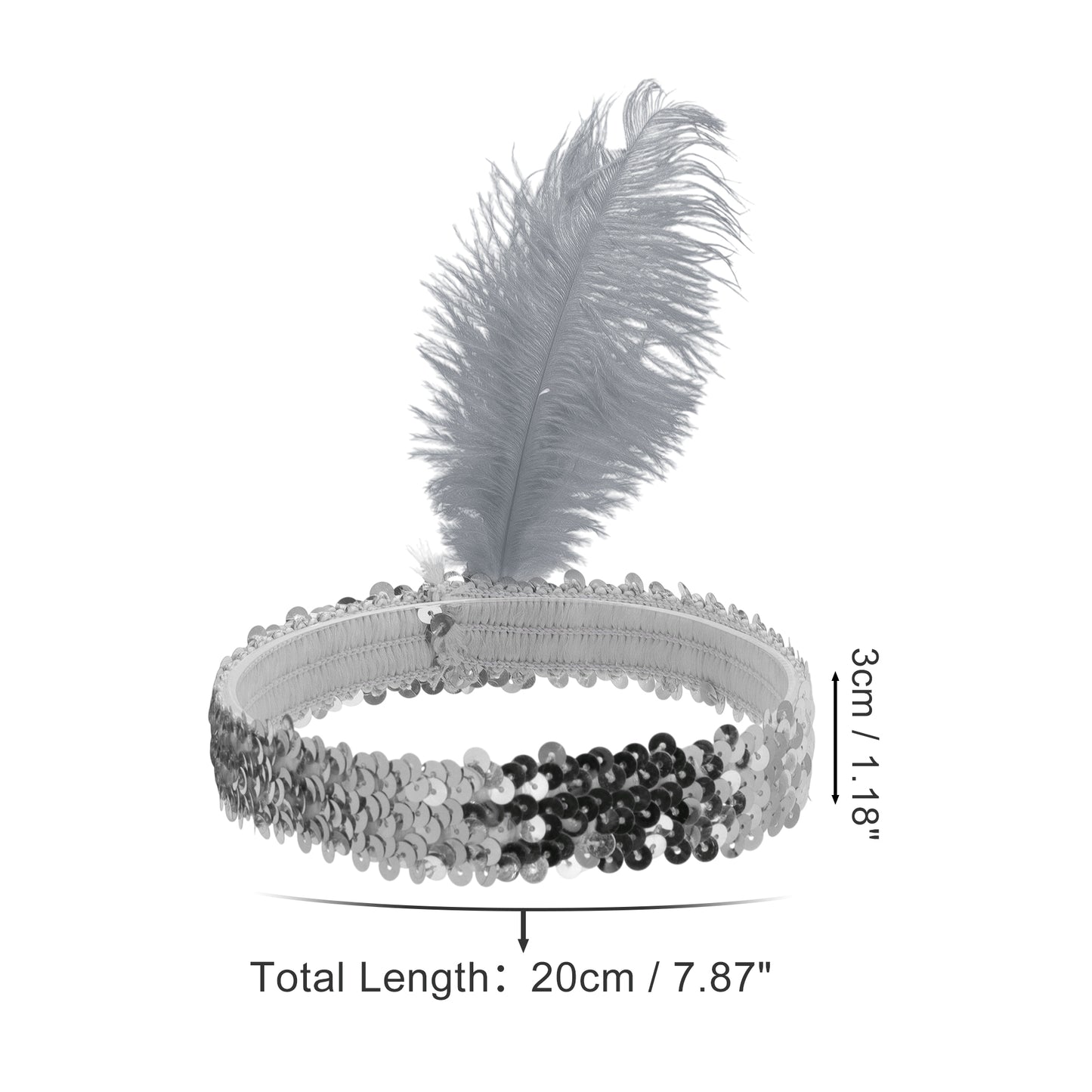 Diademas de lentejuelas con diamantes de imitación y plumas para mujer, color gris, 1 unidad