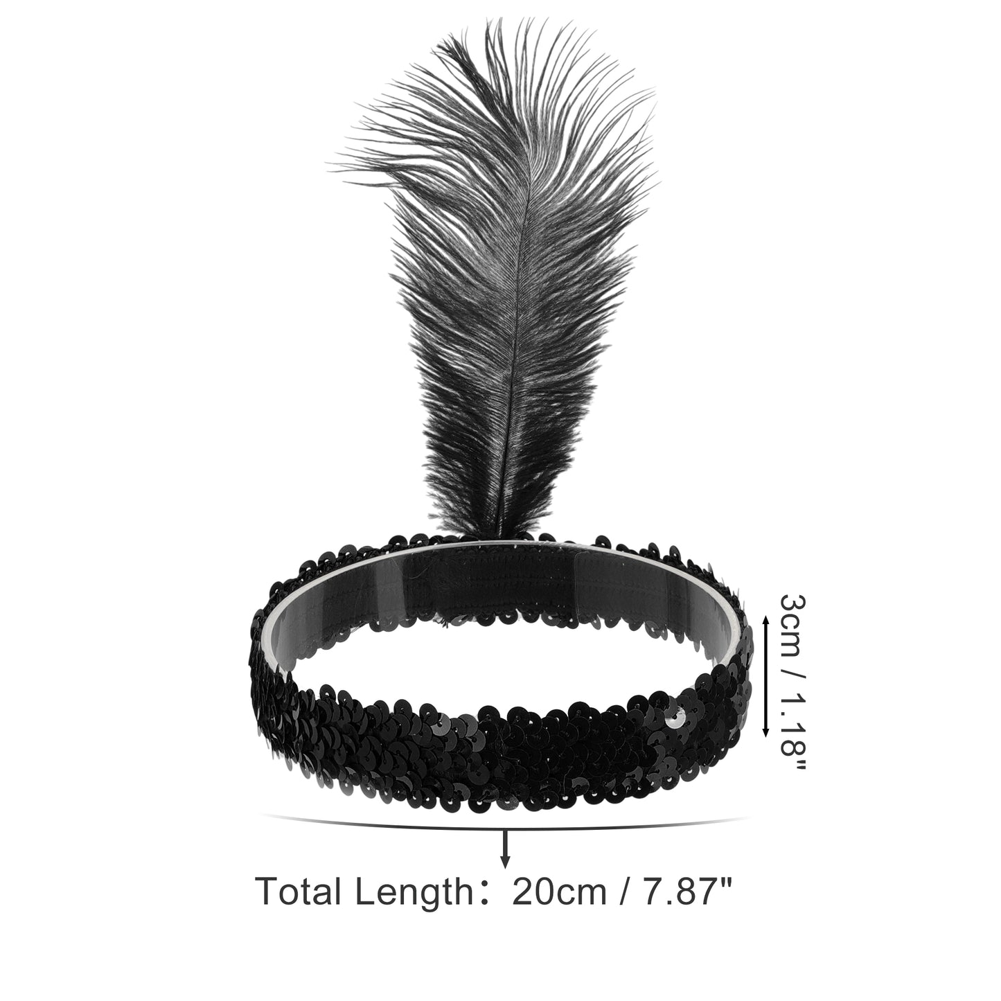 Sequins Faux Diamond Headbands with Feathers for Women Black 1 Pc