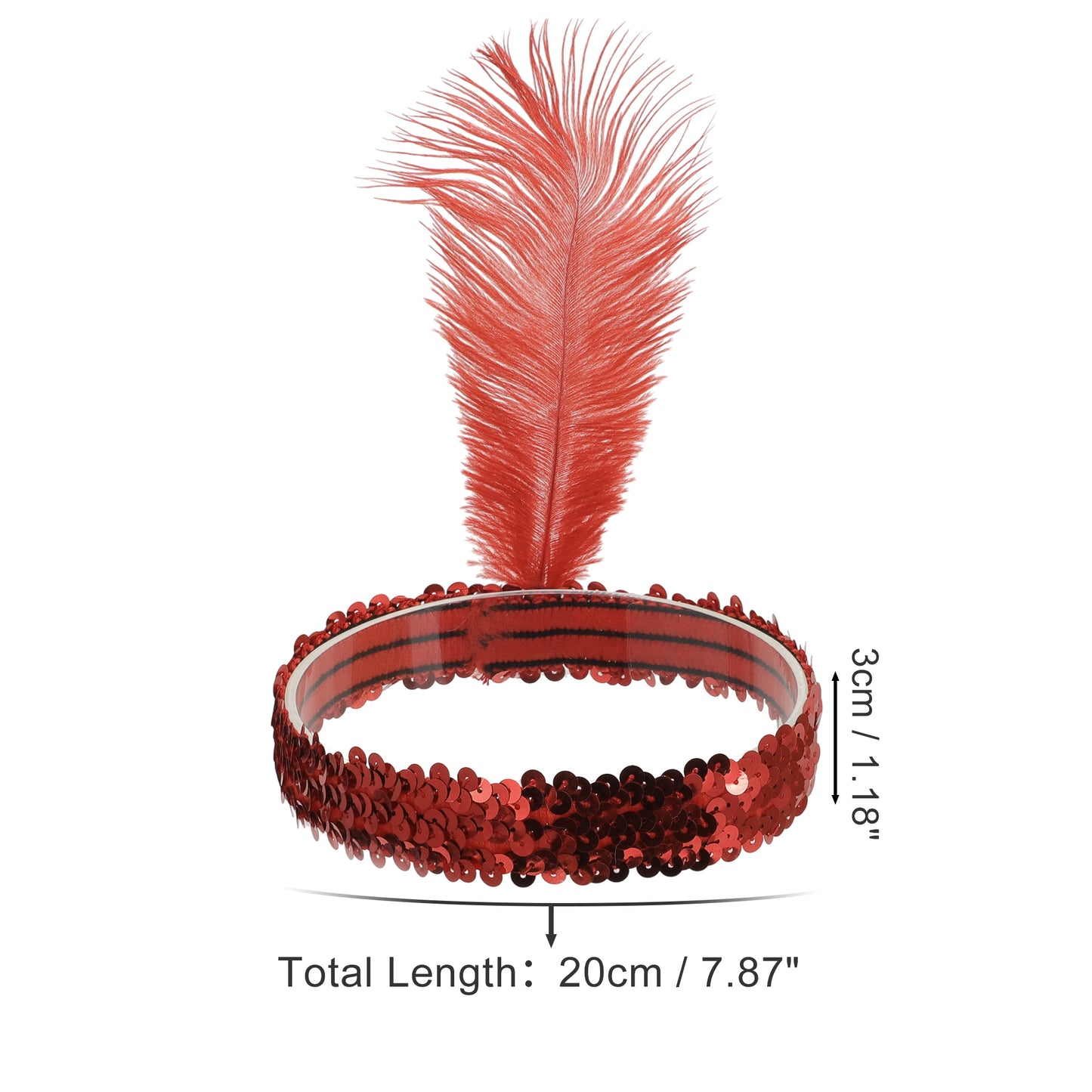 Sequins Faux Diamond Headbands with Feathers for Women Red 1 Pc