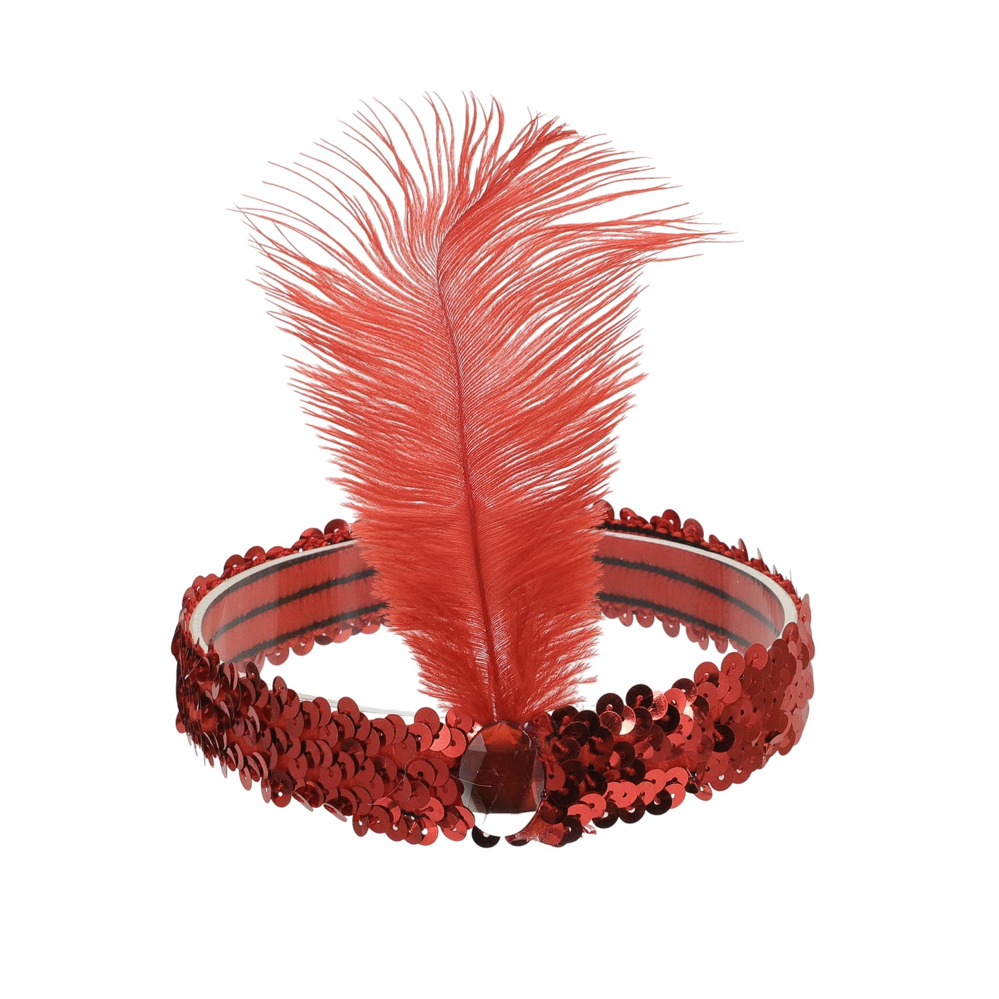 Sequins Faux Diamond Headbands with Feathers for Women Red 1 Pc