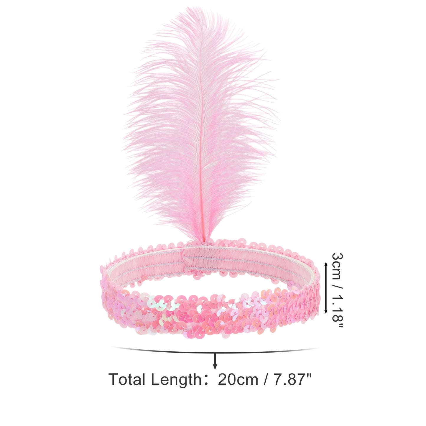 Sequins Faux Diamond Headbands with Feathers for Women Pink 1 Pc