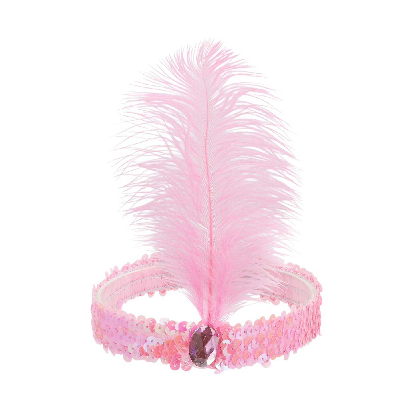 Sequins Faux Diamond Headbands with Feathers for Women Pink 1 Pc