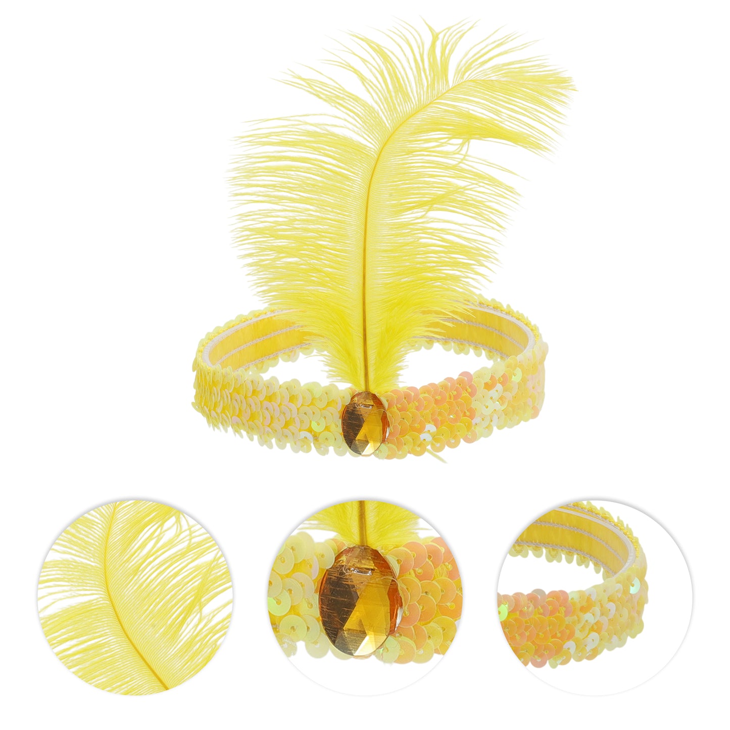 Sequins Faux Diamond Headbands with Feathers for Women Yellow 1 Pc