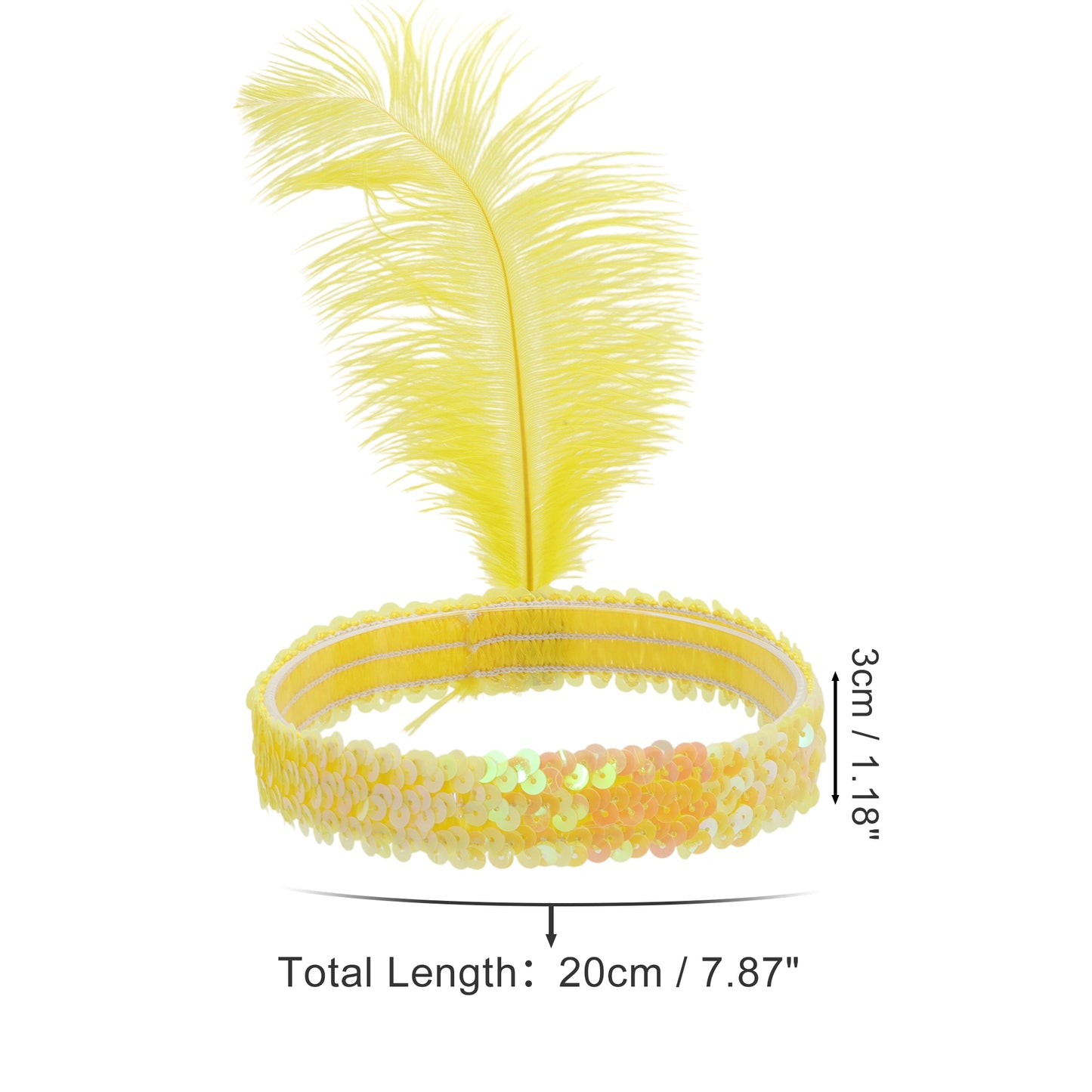 Sequins Faux Diamond Headbands with Feathers for Women Yellow 1 Pc