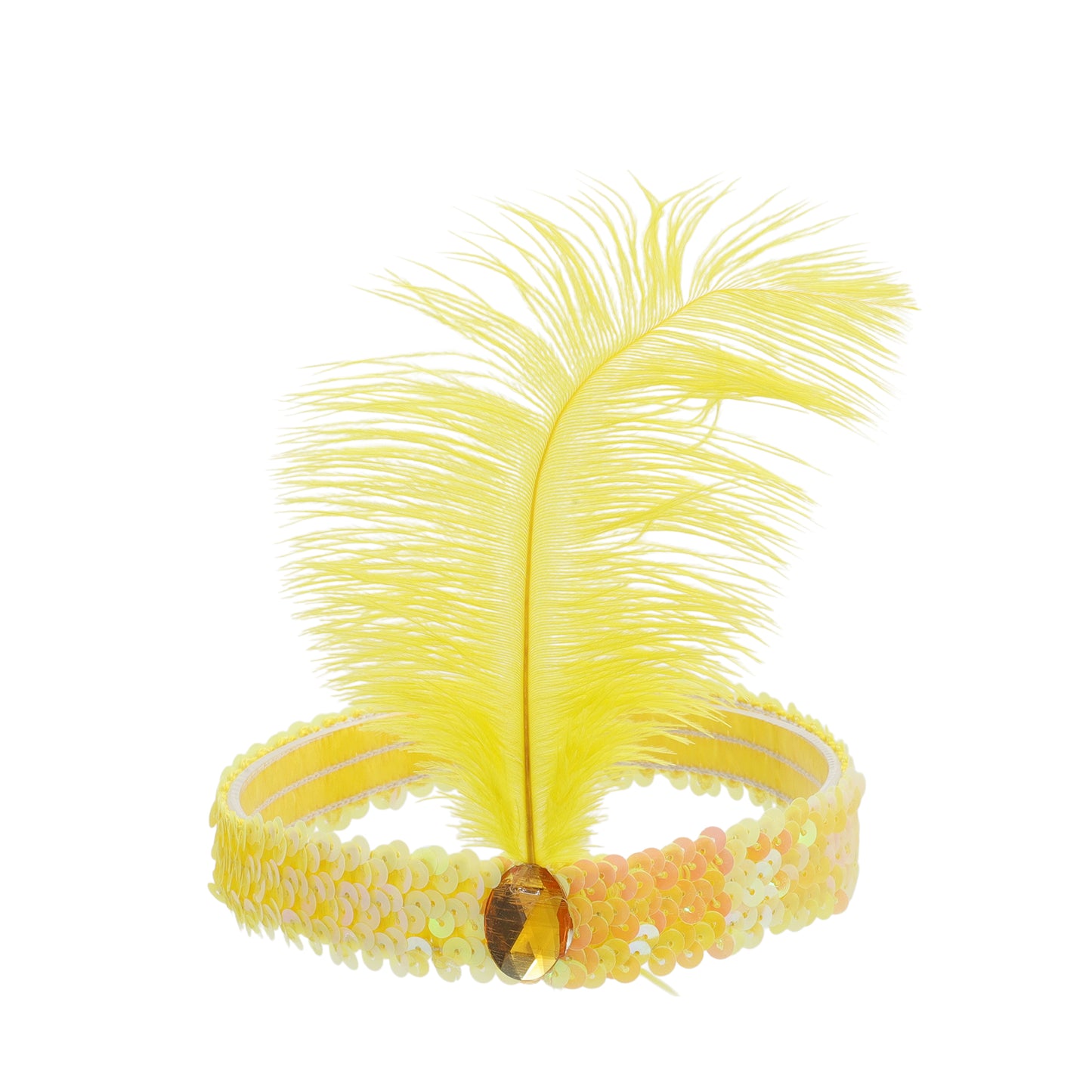 Sequins Faux Diamond Headbands with Feathers for Women Yellow 1 Pc