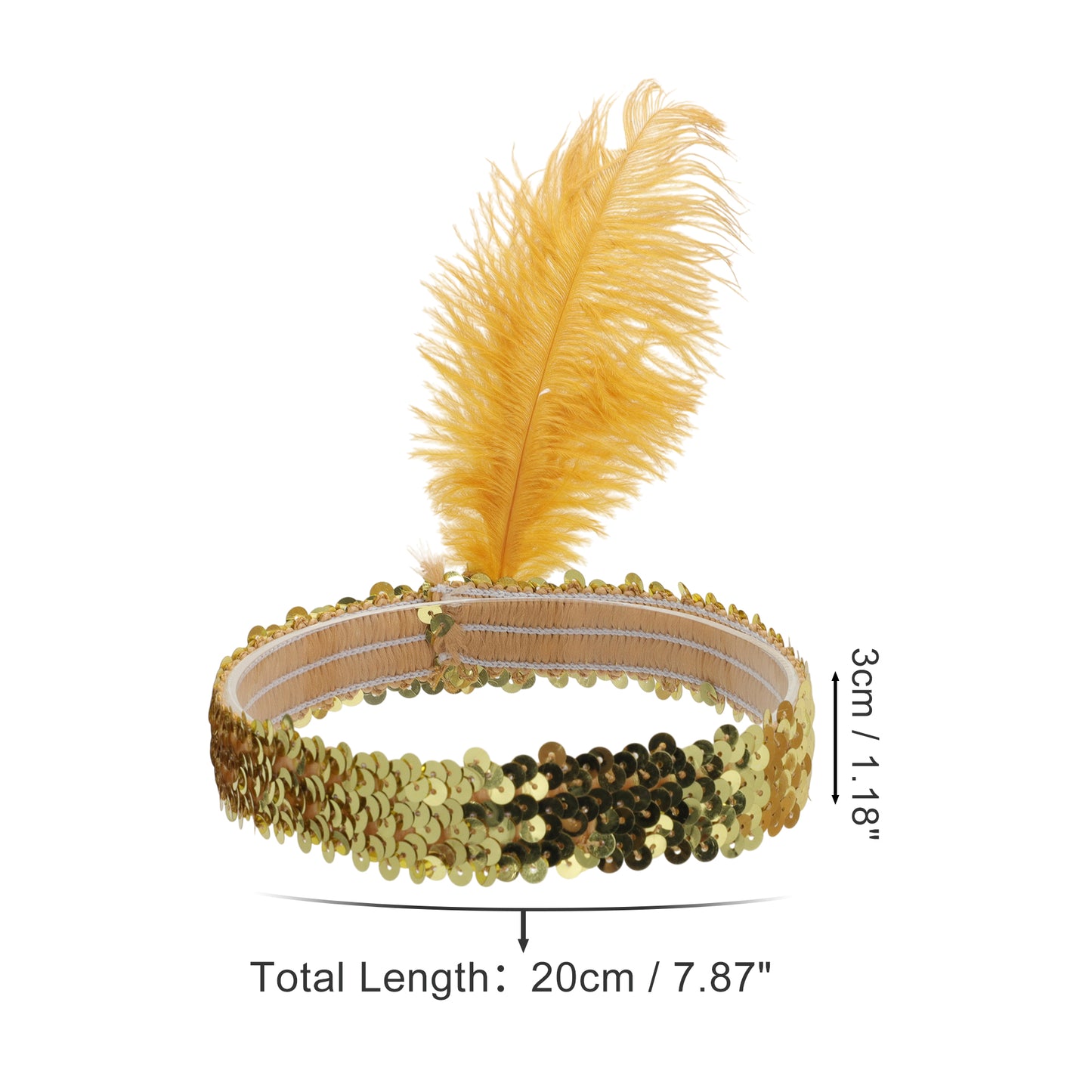 Sequins Faux Diamond Headbands with Feathers for Women Gold Tone 1 Pc