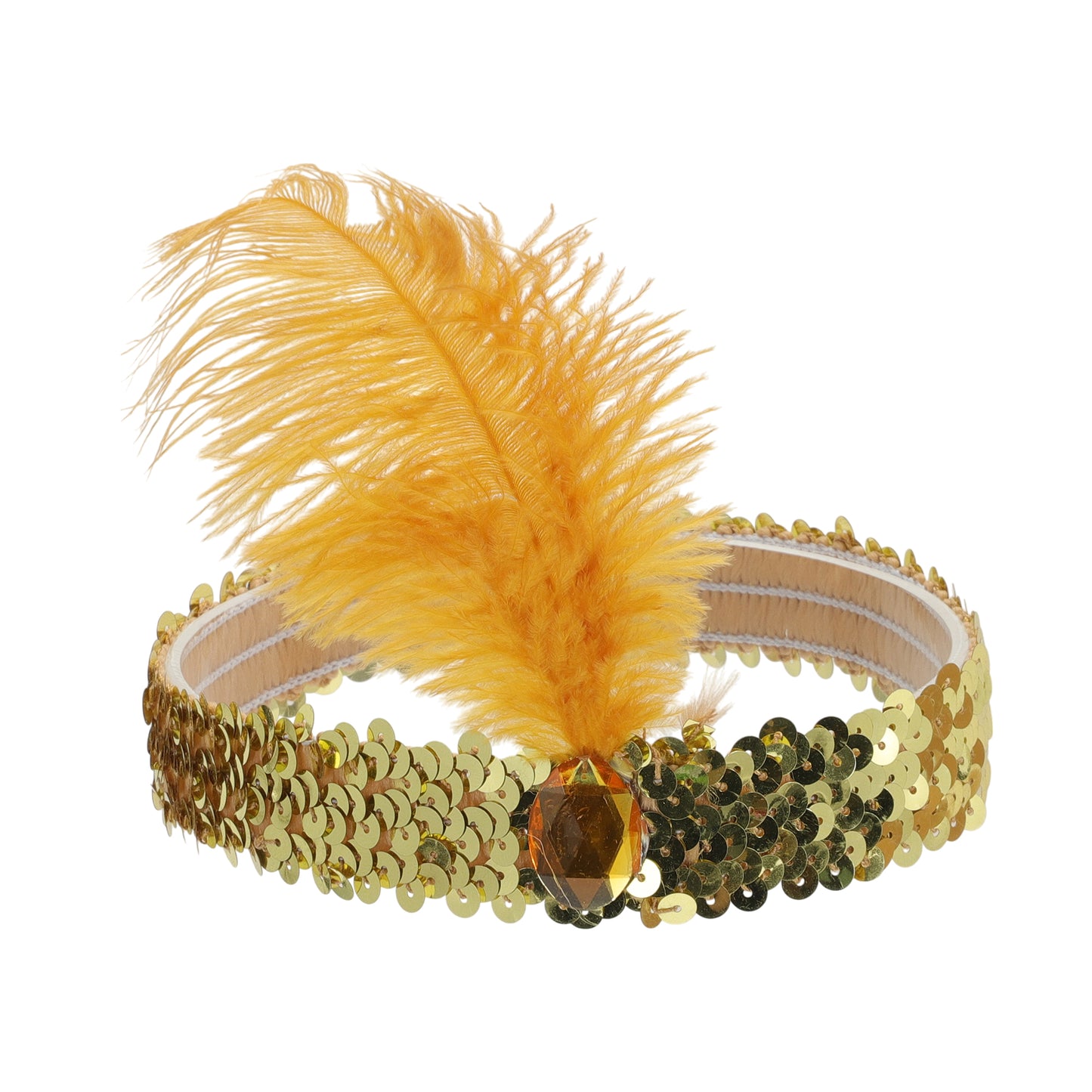 Sequins Faux Diamond Headbands with Feathers for Women Gold Tone 1 Pc