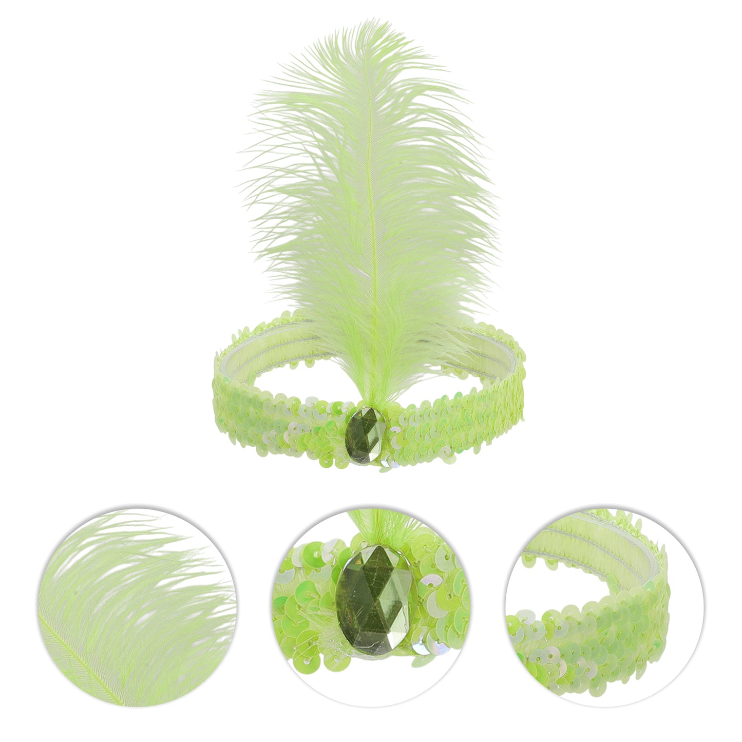 Sequins Faux Diamond Headbands with Feathers for Women Light Green 1 Pc