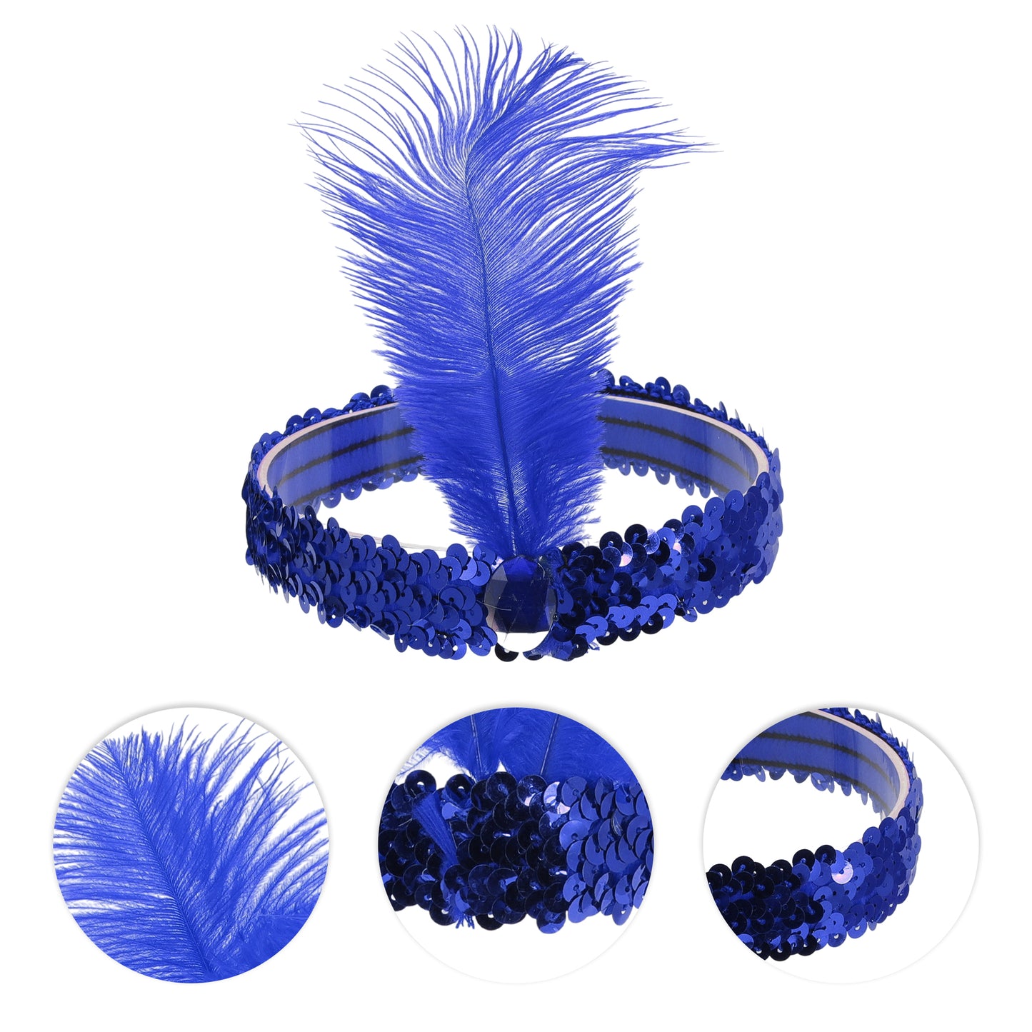 Sequins Faux Diamond Headbands with Feathers for Women Blue 1 Pc