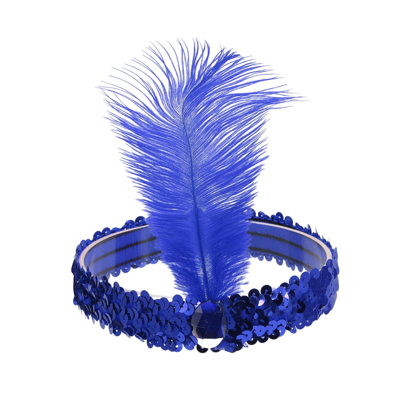 Sequins Faux Diamond Headbands with Feathers for Women Blue 1 Pc