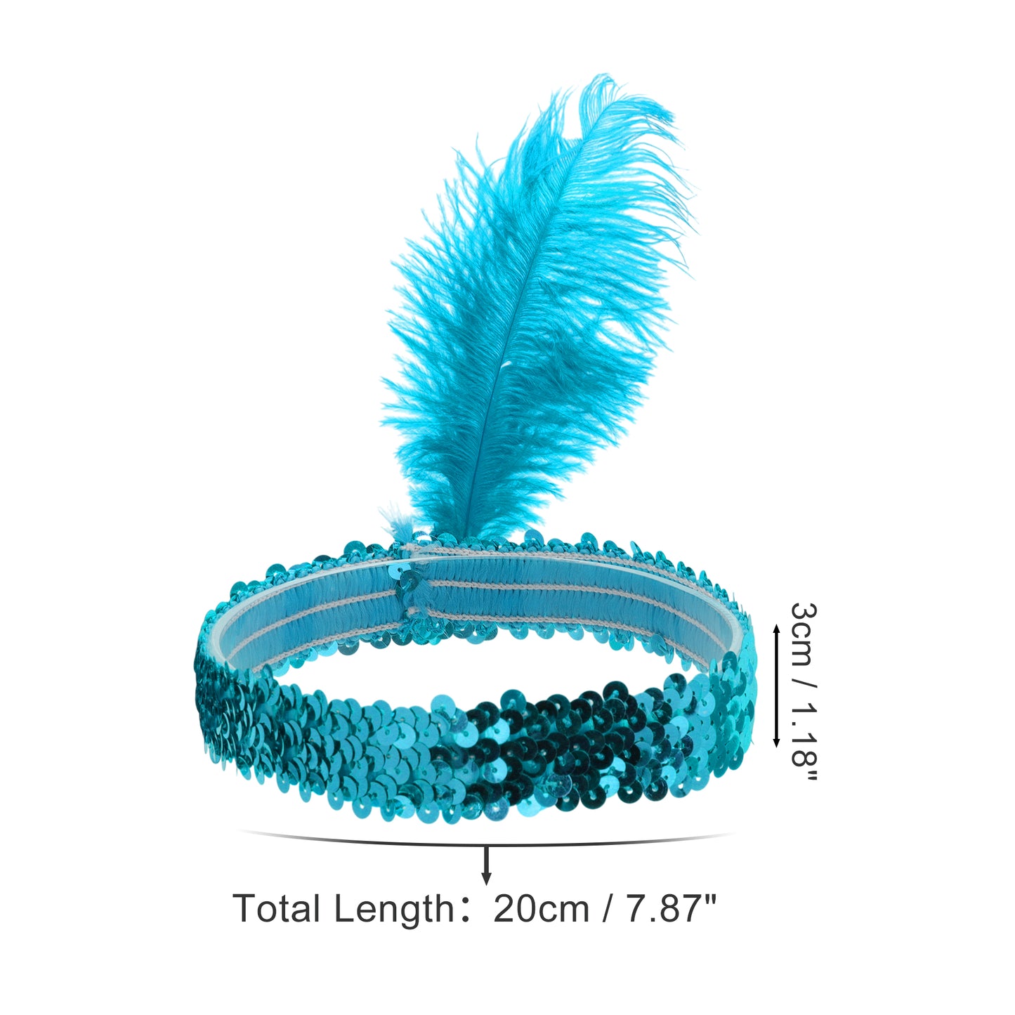 Sequins Faux Diamond Headbands with Feathers for Women Lake Blue 1 Pc