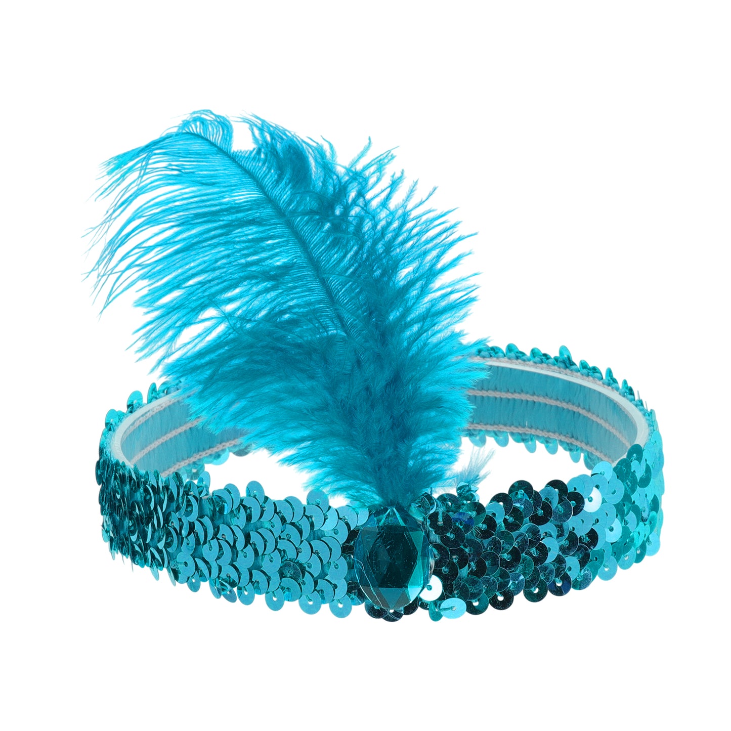 Sequins Faux Diamond Headbands with Feathers for Women Lake Blue 1 Pc