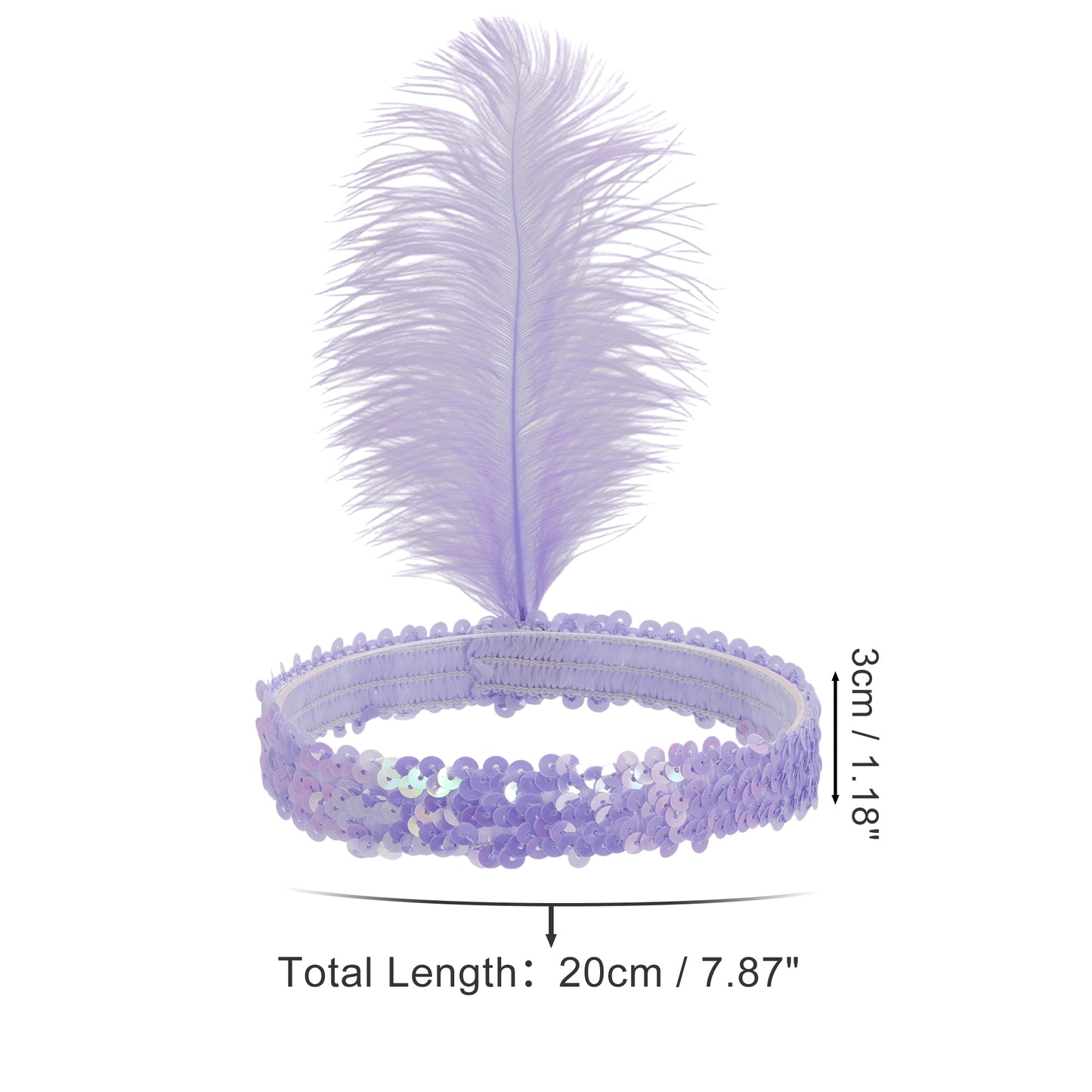 Diademas de lentejuelas con diamantes de imitación y plumas para mujer, color morado claro, 1 unidad