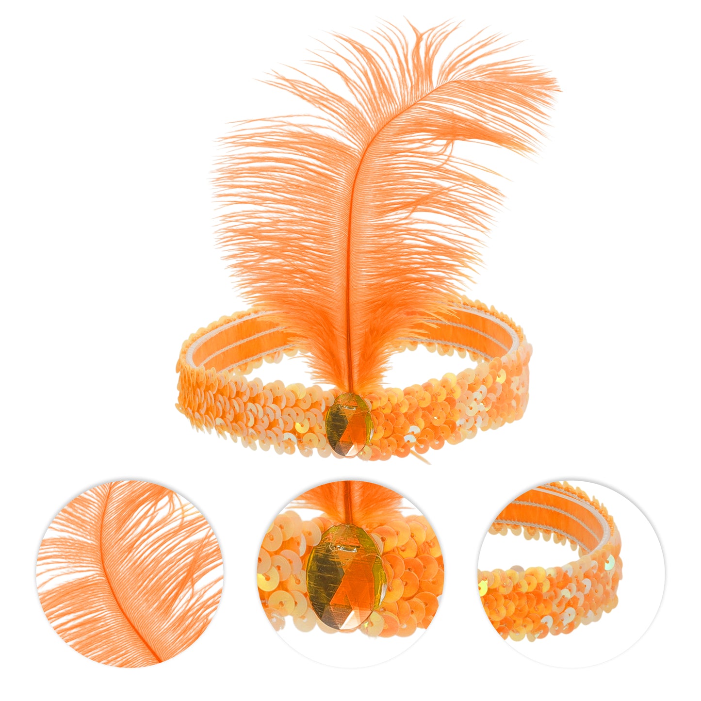 Diademas de lentejuelas con diamantes de imitación y plumas para mujer, color naranja, 1 unidad